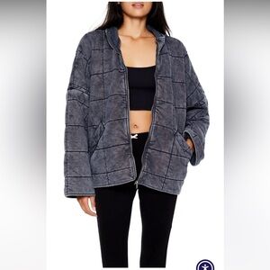 FOREVER 21 QUILTED ZIP-UP JACKET in CHARCOAL